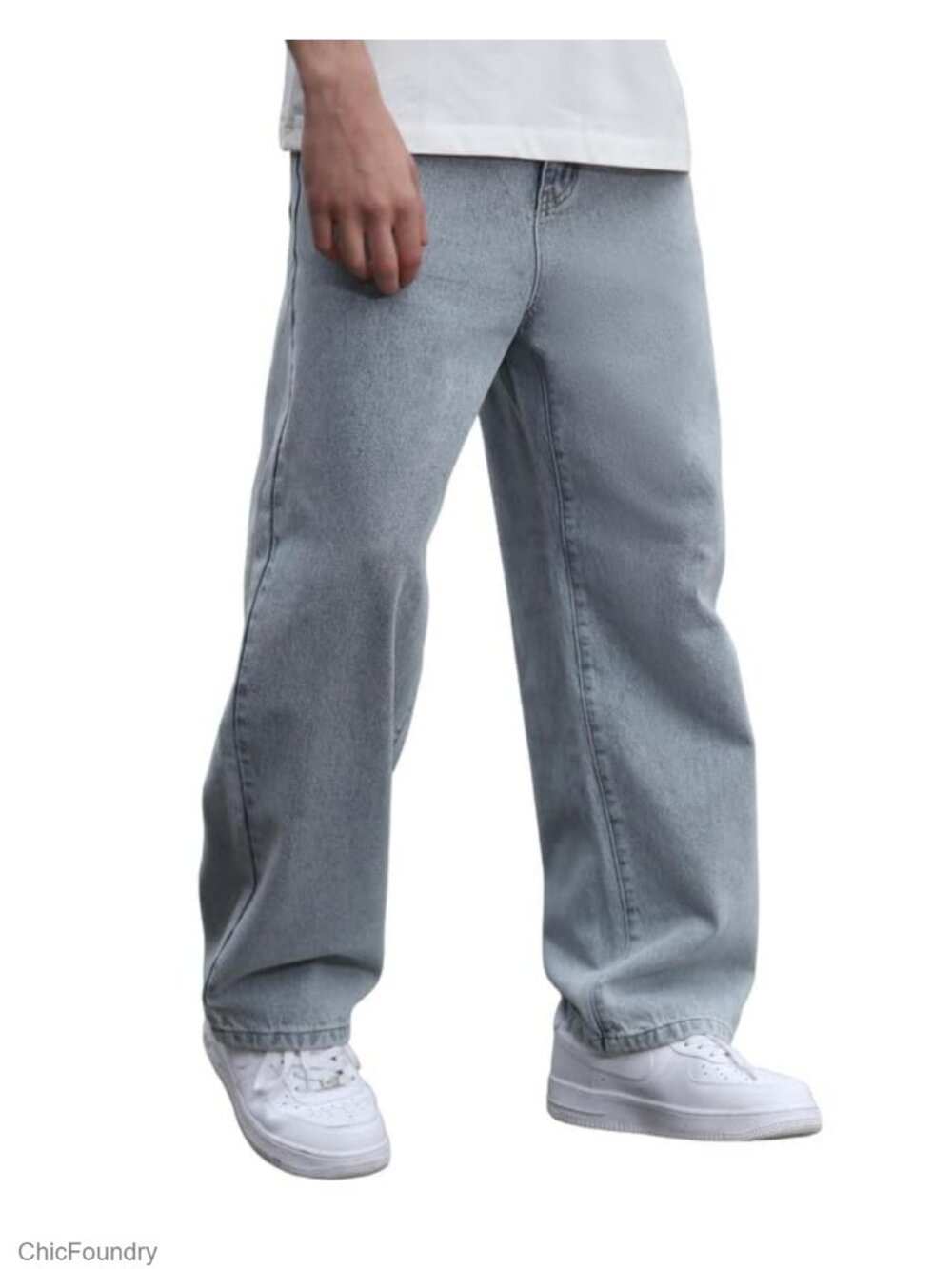 Mens Baggy Hip Hop Jeans Wide Leg Streetwear Denim Pants Y2K Loose Fit